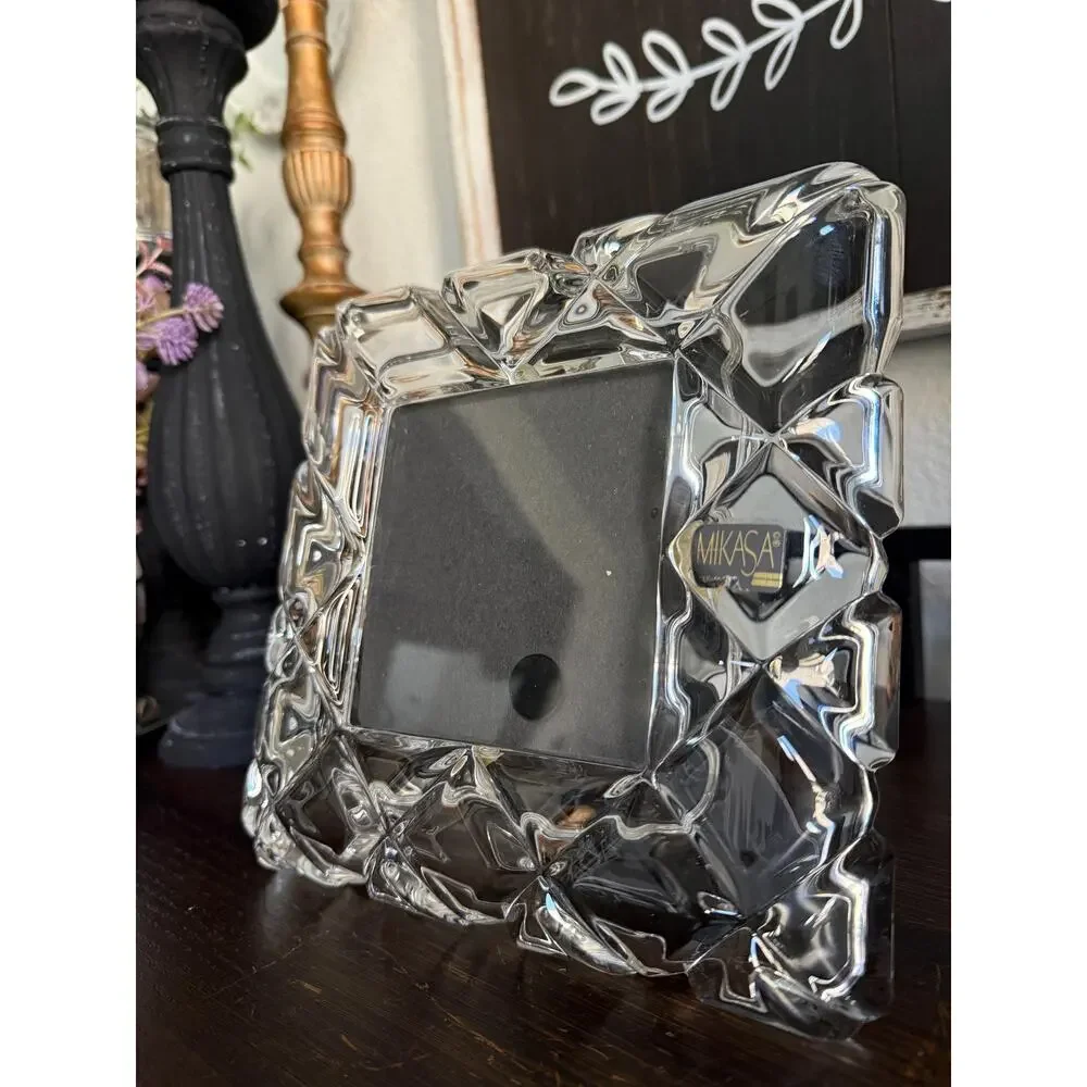 Vintage Heavy Lead Crystal 4x4 Square Picture Frame